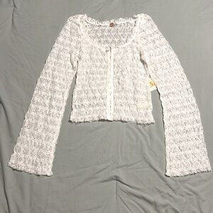 NWT- FP One Lacy Raw Bell Sleeve Top